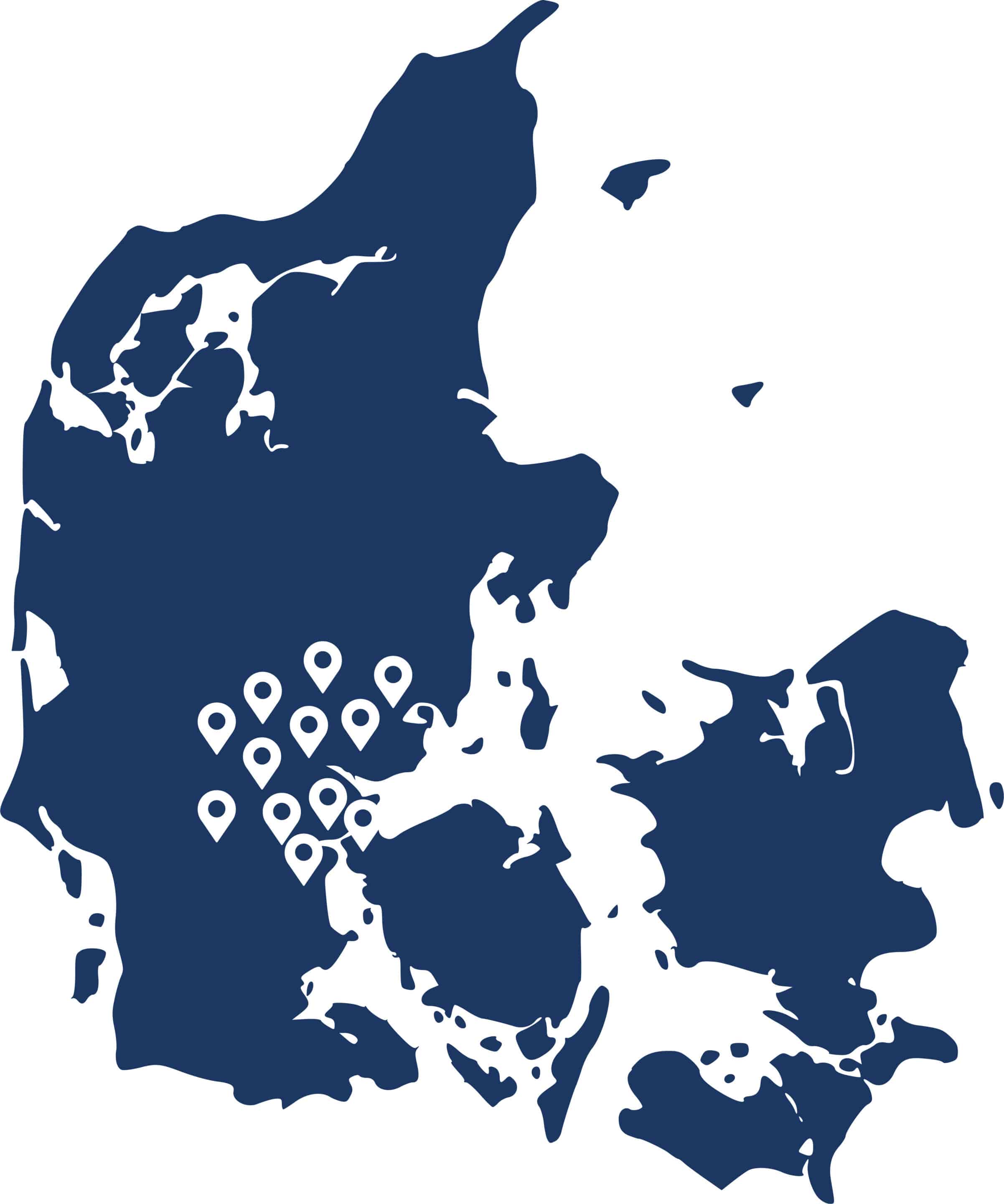Kort over MM Multipartners serviceområder i Danmark